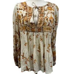 Spell & The Gypsy Collective Hendrix Boho Floral Long Sleeve Peasant Top XS Fall